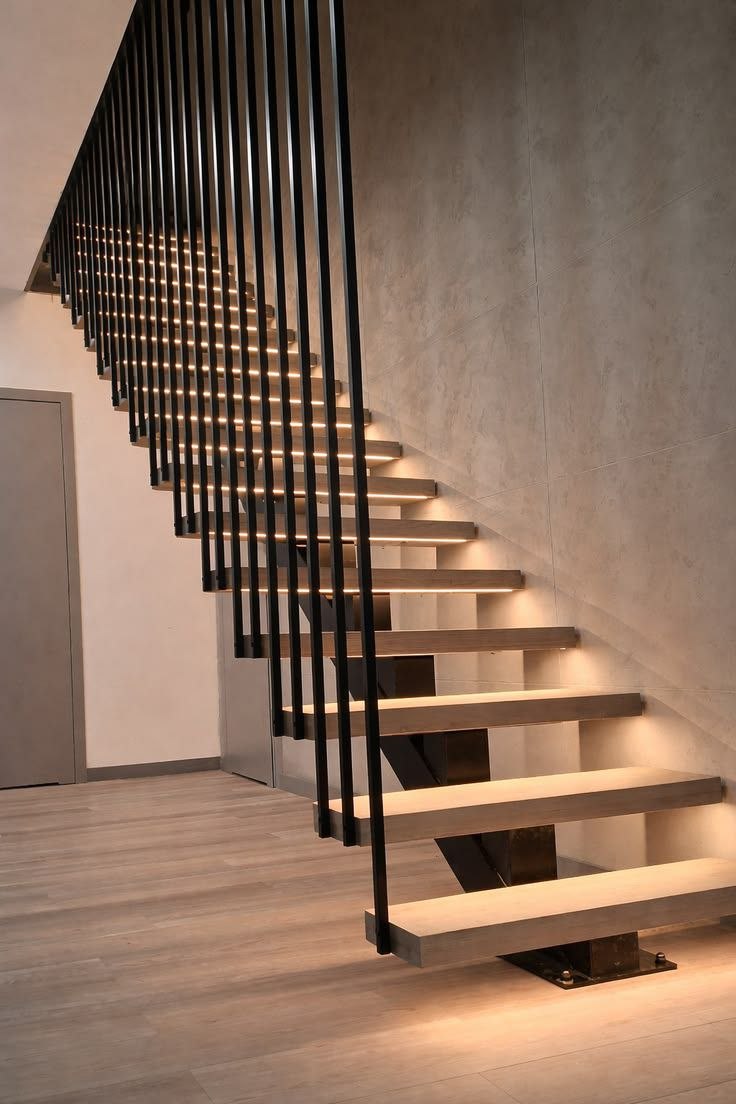 Cantilevered timber staircase