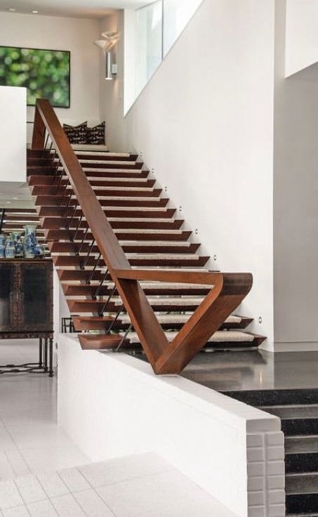 Staircase with timber handrail