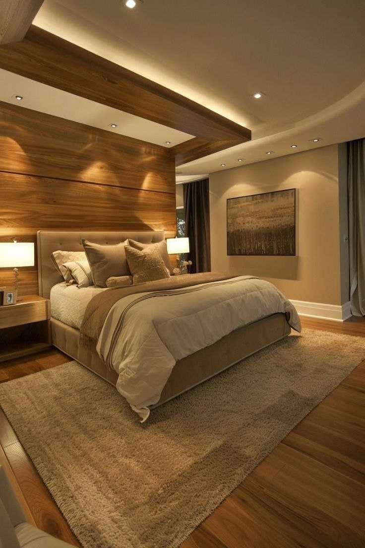 Bedroom with timber panelling